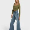 Pantalones acampanados de denim de cintura alta Free Fall Pantalones acampanados de denim de cintura alta Free Fall
