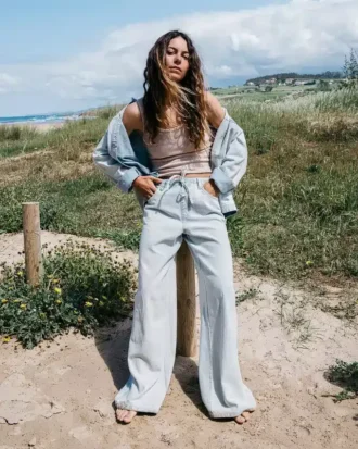 Pantalones con cintura elástica y lavado salado Jade