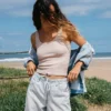 Pantalones con cintura elástica y lavado salado Jade Pantalones con cintura elástica y lavado salado Jade