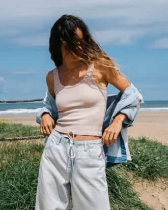 Pantalones con cintura elástica y lavado salado Jade